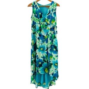 Melonie T Midi Hi Low Hem Sleeveless Dress with Watercolor Floral Print size 8